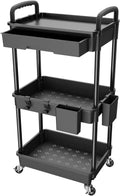 3-Tier Rolling Utility Cart with Drawer, Mobile Storage Organizer