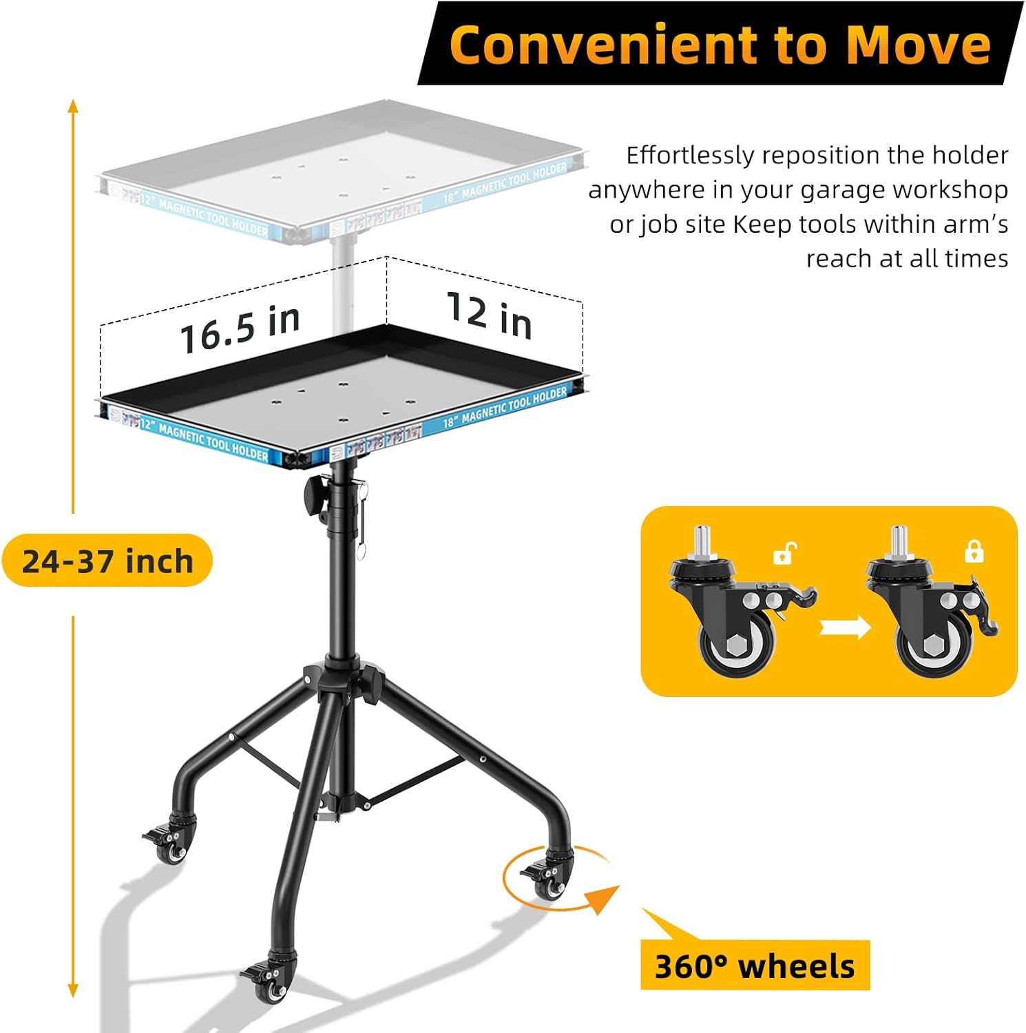 Adjustable Rolling Work Table with Wheels, Heavy Duty Tool Cart