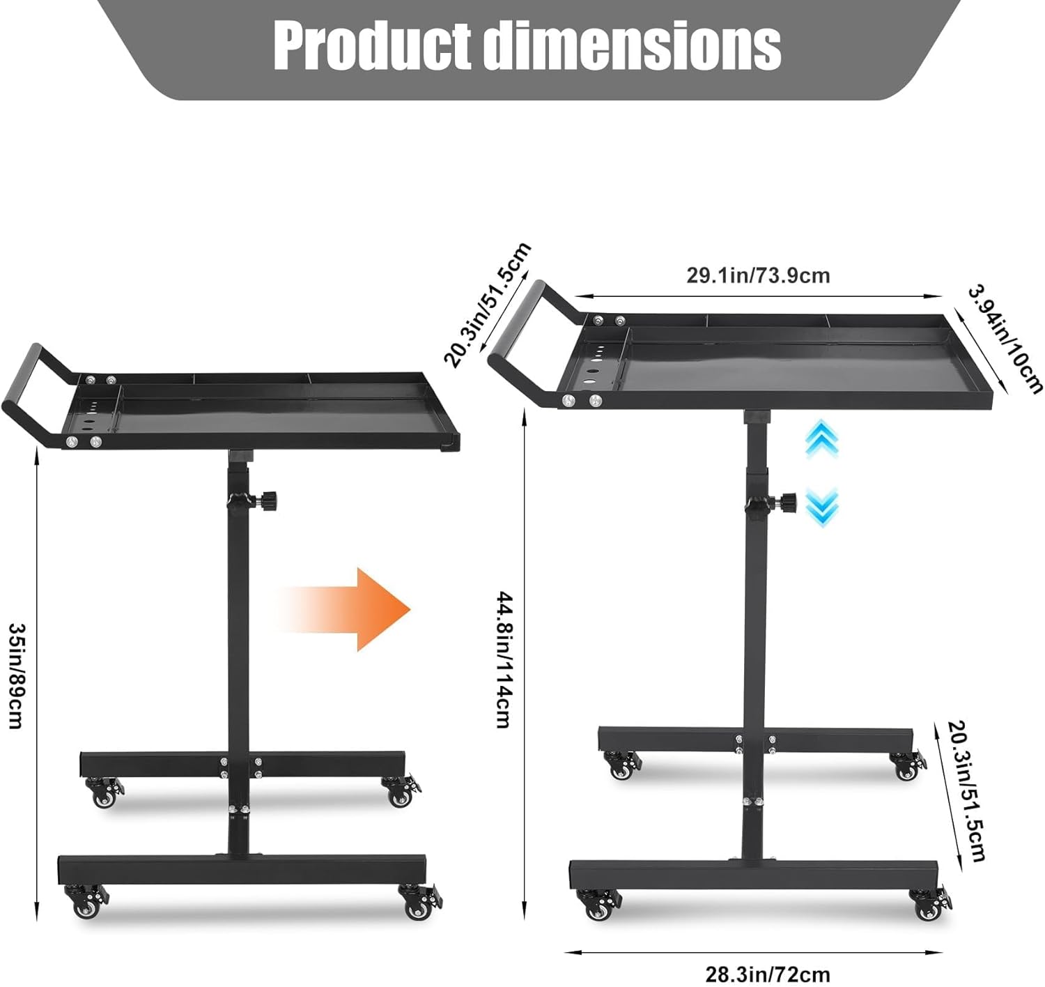 Adjustable Rolling Work Table with Wheels, 300LB Heavy Duty Tool Cart