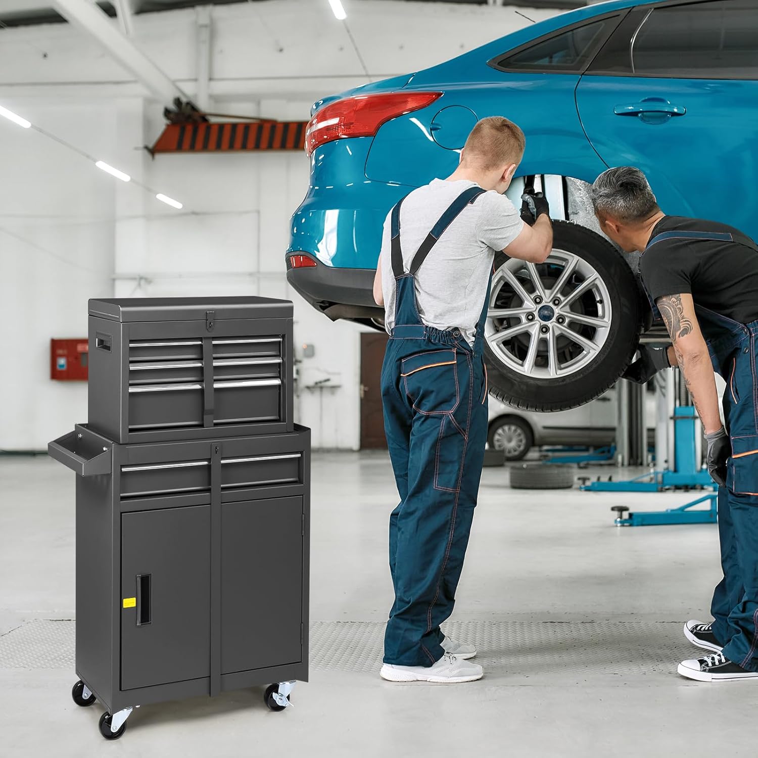 Rolling Tool Chest with Drawers & Lock, Portable Tool Storage Cabinet