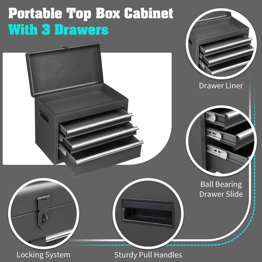 Rolling Tool Chest with Drawers & Lock, Portable Tool Storage Cabinet