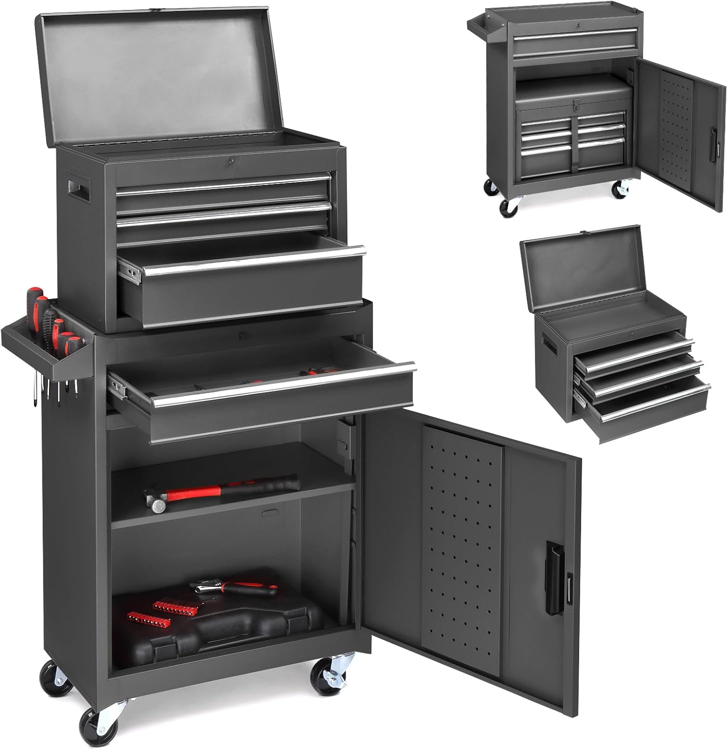 Rolling Tool Chest with Drawers & Lock, Portable Tool Storage Cabinet