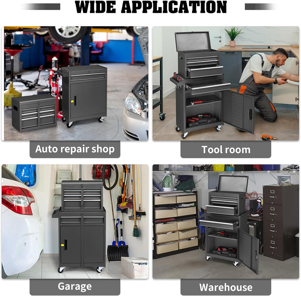 Rolling Tool Chest with Drawers & Lock, Portable Tool Storage Cabinet