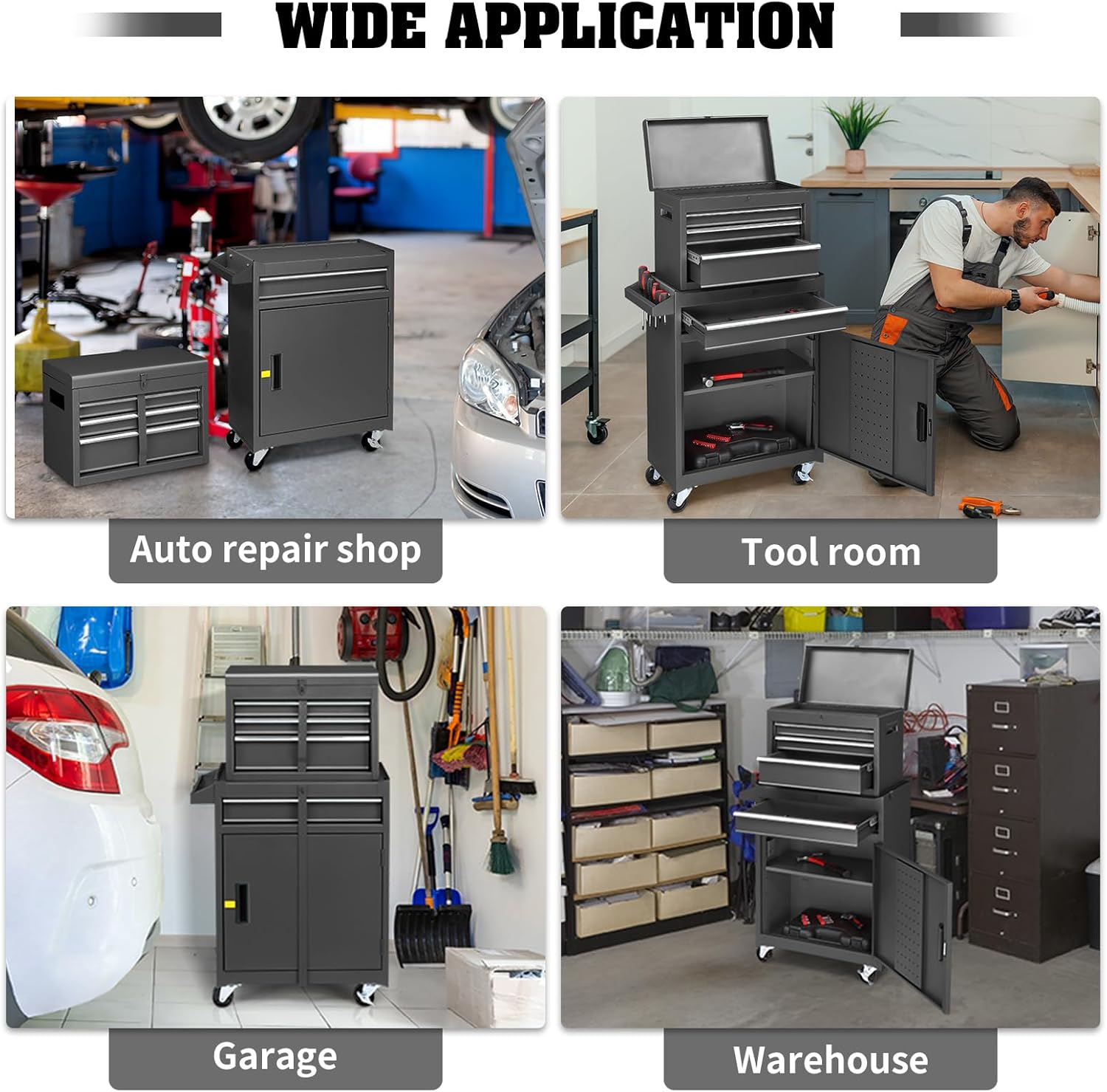Rolling Tool Chest with Drawers & Lock, Portable Tool Storage Cabinet