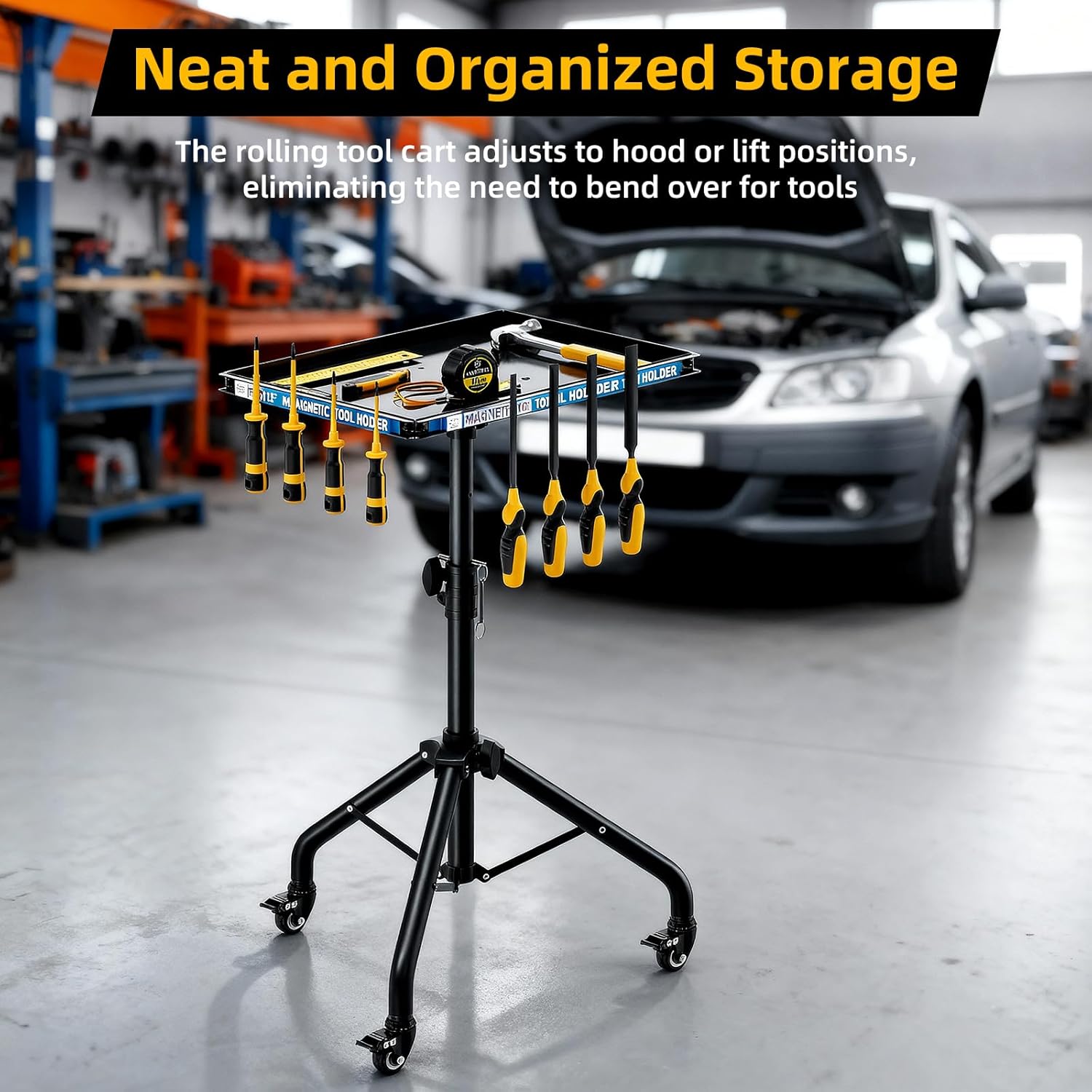 Adjustable Rolling Work Table with Wheels, Heavy Duty Tool Cart
