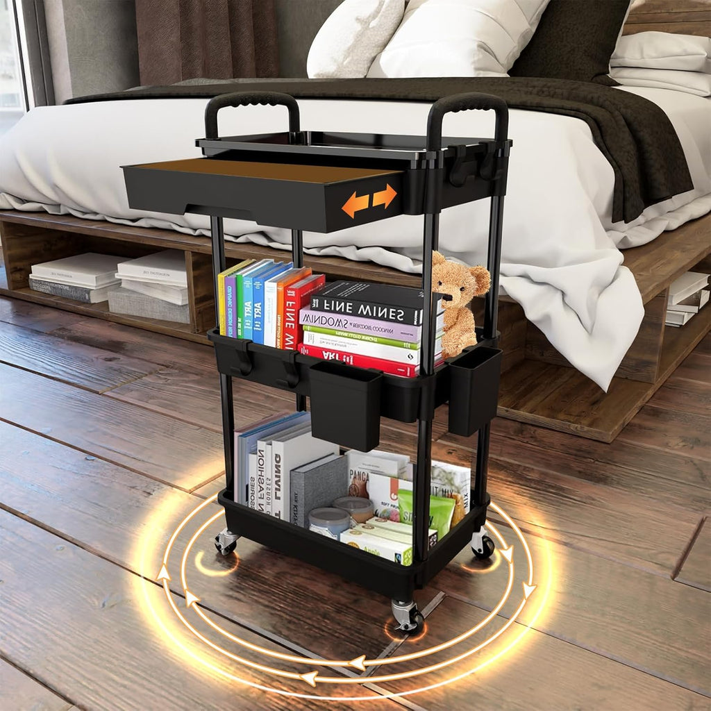 3-Tier Rolling Utility Cart with Drawer, Mobile Storage Organizer