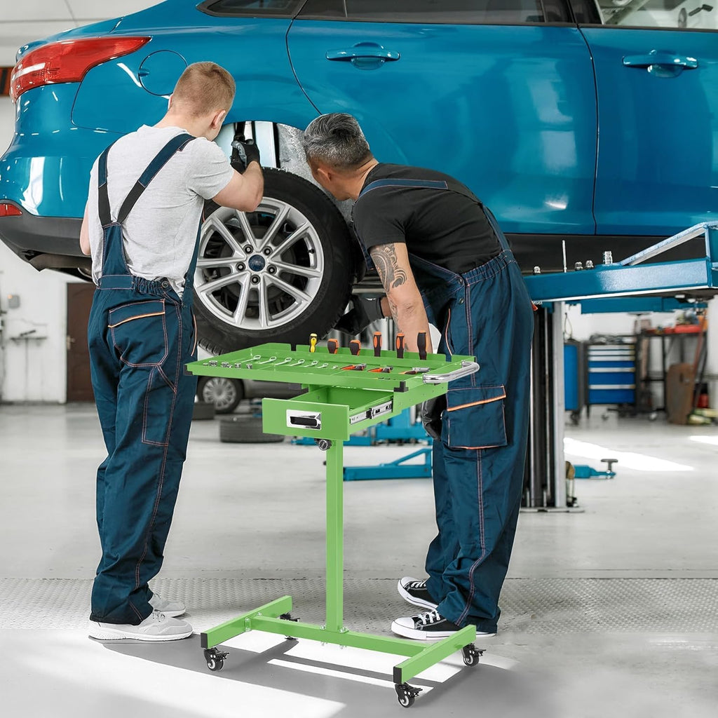 Adjustable Rolling Work Table with Drawer, 300LB Heavy Duty Tool Cart