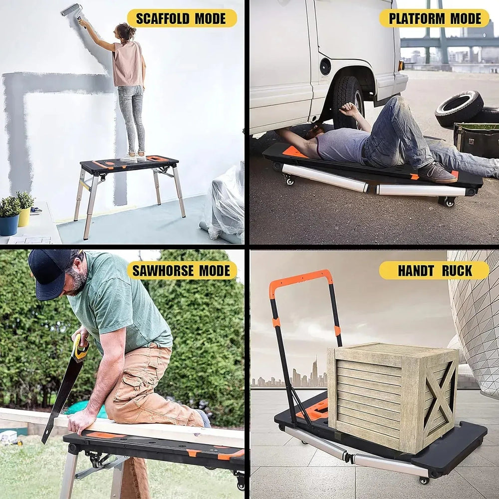 7-in-1 Folding Workbench with Wheels, Portable Multi-Function Work Table