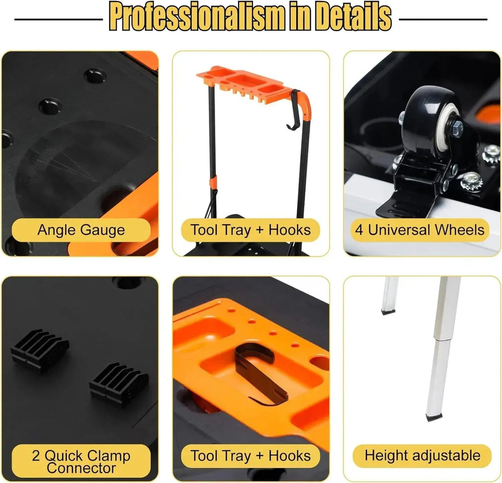 7-in-1 Folding Workbench with Wheels, Portable Multi-Function Work Table