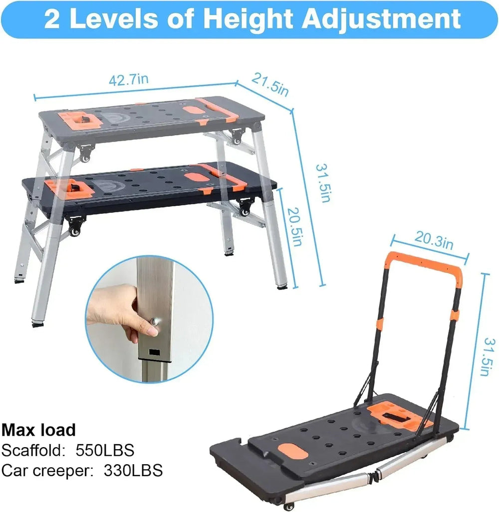 7-in-1 Folding Workbench with Wheels, Portable Multi-Function Work Table