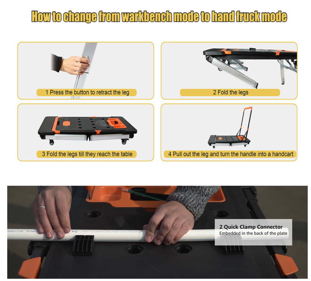 7-in-1 Folding Workbench with Wheels, Portable Multi-Function Work Table